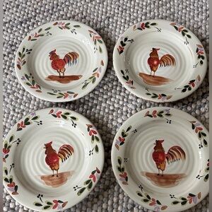 Set of 4 Hand-Painted Rooster Plates in Cream and Red by HOME